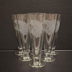 Set of 6 Fish Etched Beer Glasses